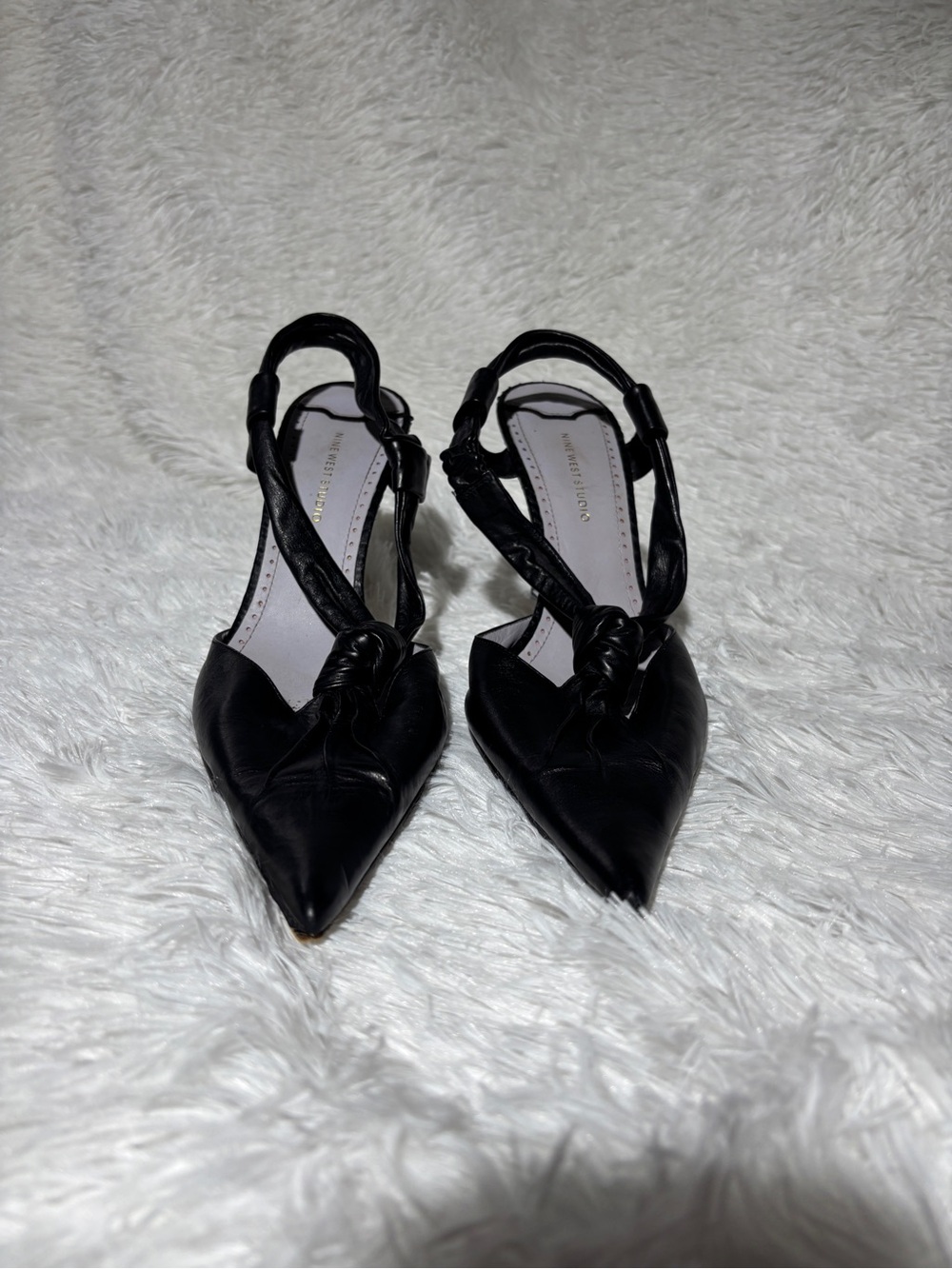 Elegant Pointed Knot Slingback Heels in Black